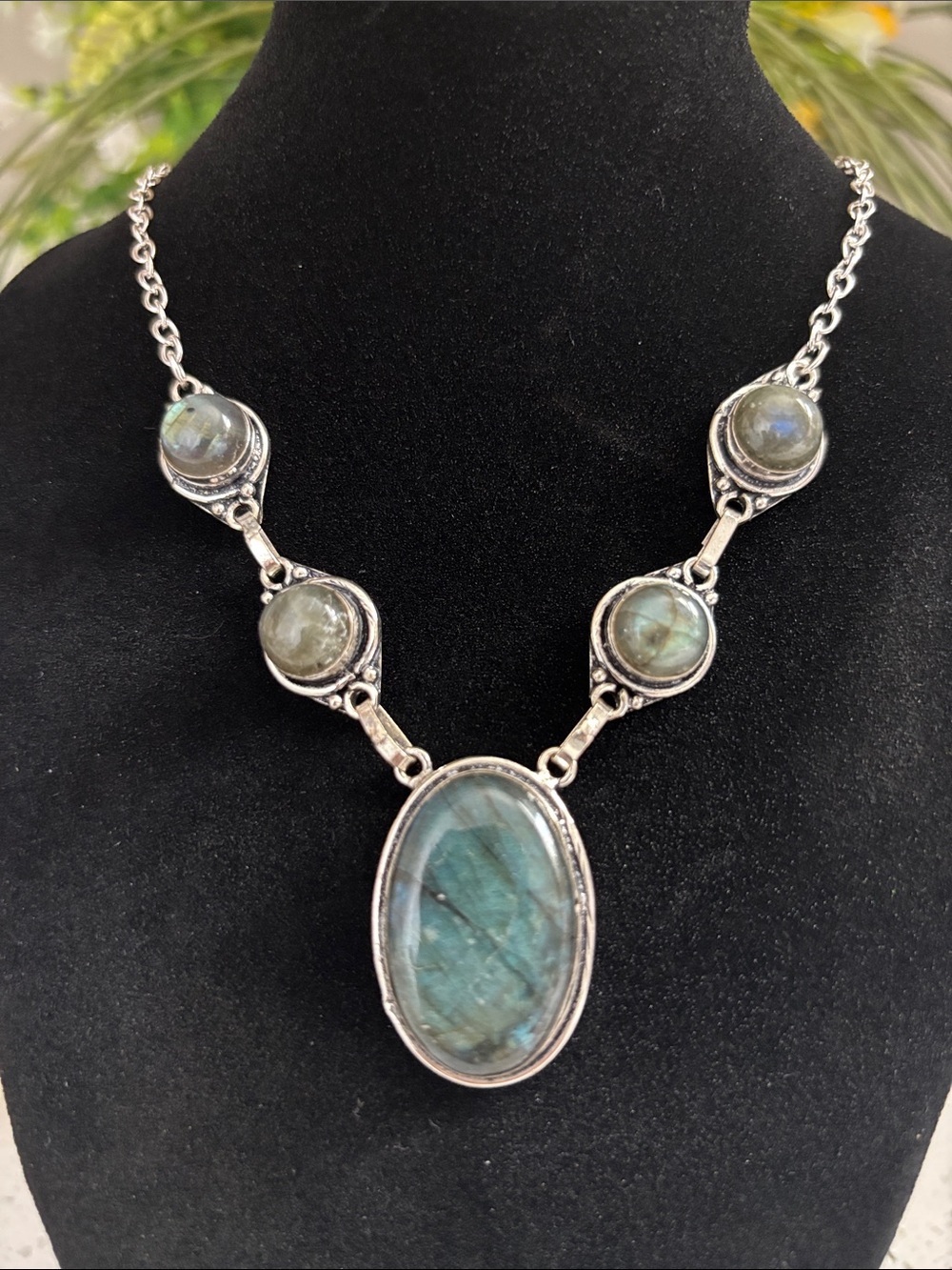 Labradorite Ethnic Artisan Handcrafted Gemstone Statement Link Necklace